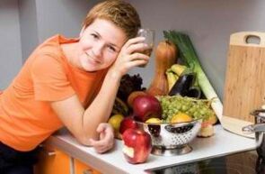 Girl with useful products on the table